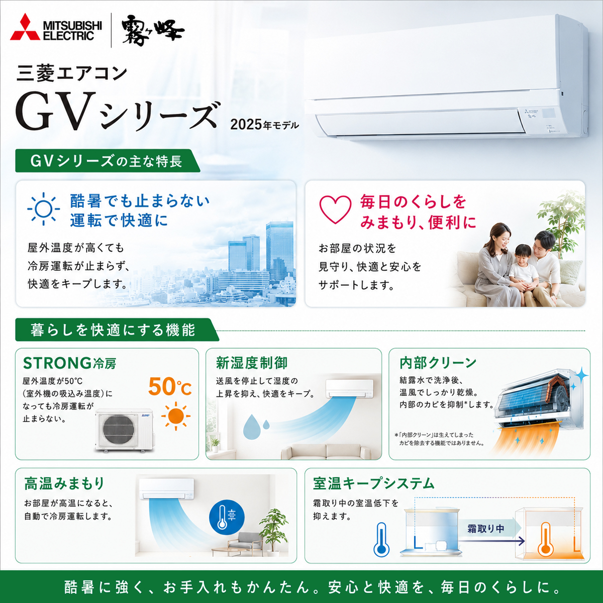 【標準工事費込み】三菱電機 霧ヶ峰 GVシリーズ MSZ-GV2225-W 6畳用 エアコン 2025年モデル 単相100V ピュアホワイト