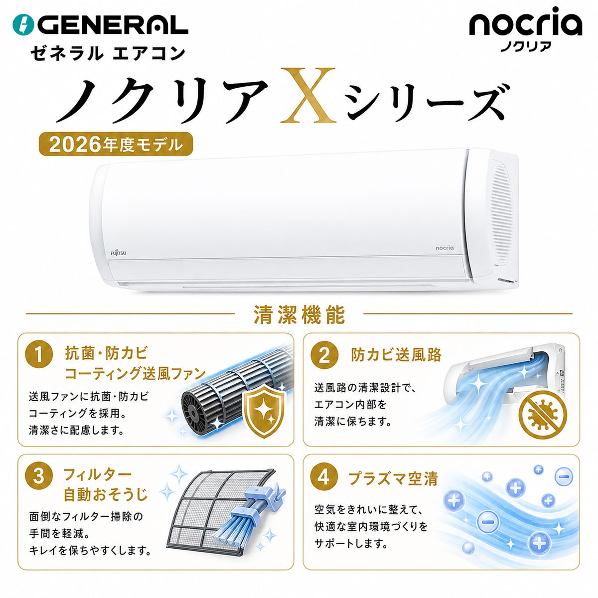 【本体のみ】富士通ゼネラル ノクリア AS-X806T2W 26畳用 ルームエアコン Xシリーズ 単相200V ホワイト